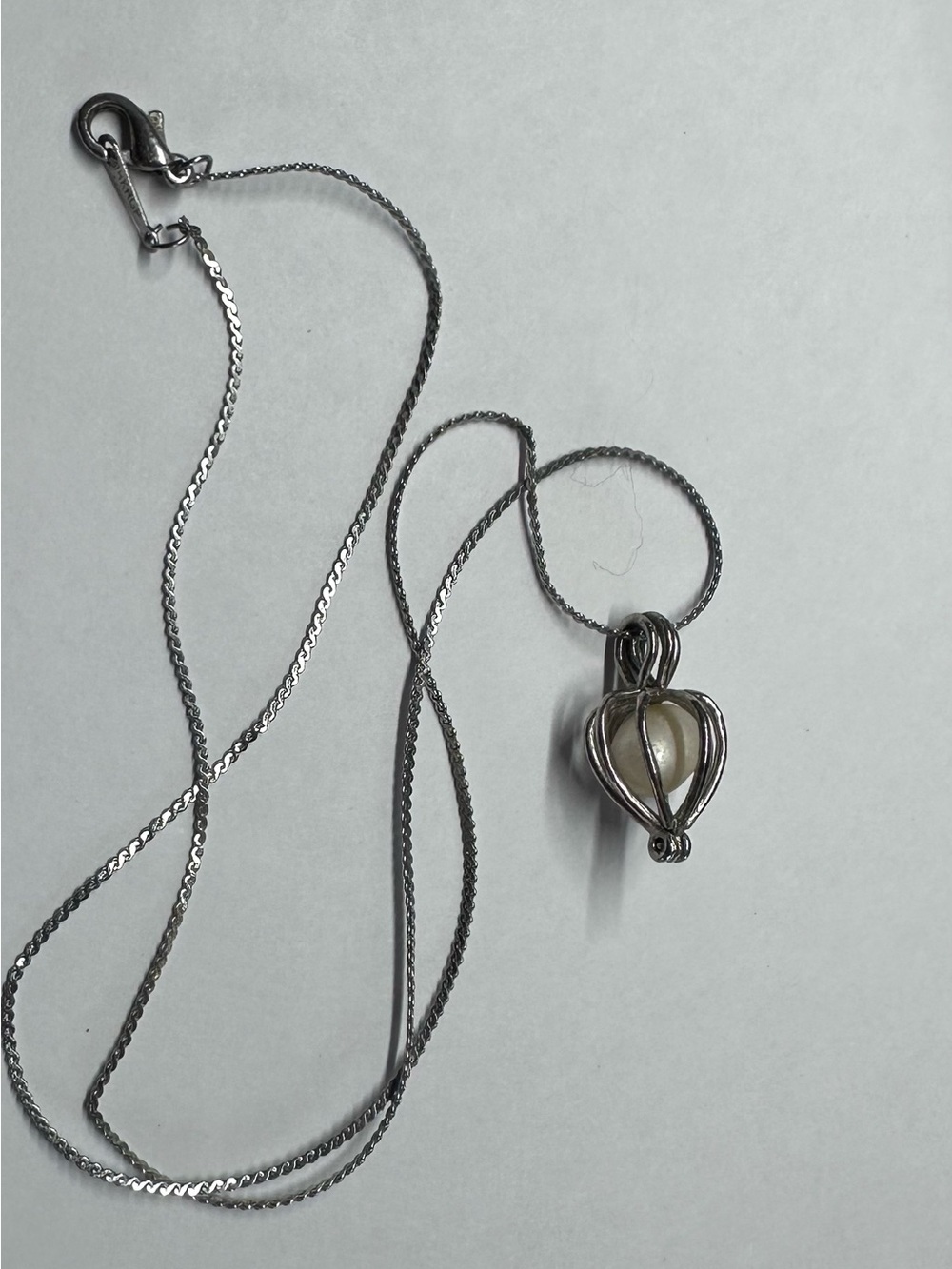 Sterling Silver Pearl Cage Pendant Necklace - White Pearl